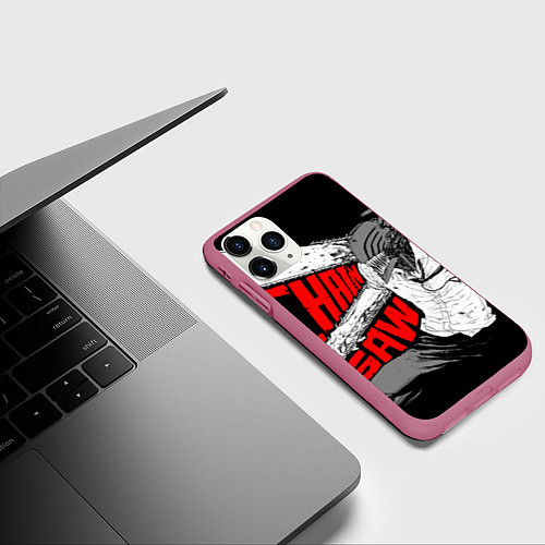 Чехол iPhone 11 Pro матовый Человек-бензопила: Дэндзи / 3D-Малиновый – фото 3