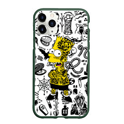 Чехол iPhone 11 Pro матовый Барт Симпсон весь в татухах - Hype, цвет: 3D-темно-зеленый