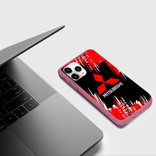 Чехол iPhone 11 Pro матовый Mitsubishi - краска / 3D-Малиновый – фото 3