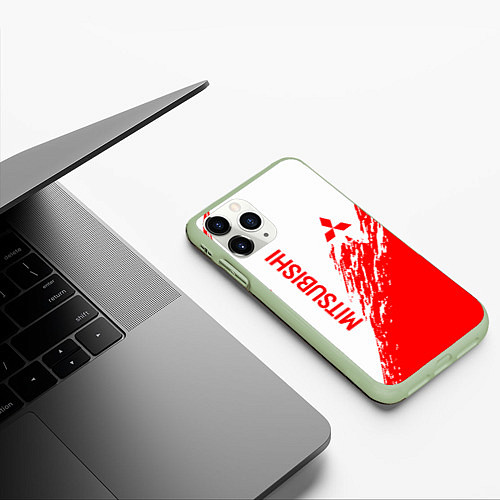 Чехол iPhone 11 Pro матовый Mitsubishi - красная текстура / 3D-Салатовый – фото 3