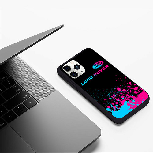 Чехол iPhone 11 Pro матовый Land Rover - neon gradient: символ сверху / 3D-Черный – фото 3