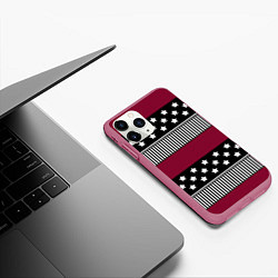 Чехол iPhone 11 Pro матовый Burgundy black striped pattern, цвет: 3D-малиновый — фото 2