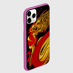Чехол iPhone 11 Pro матовый Японский Золотой Дракон, цвет: 3D-фиолетовый — фото 2