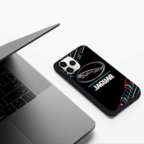 Чехол iPhone 11 Pro матовый Значок Jaguar в стиле glitch на темном фоне / 3D-Черный – фото 3