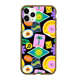 Чехол iPhone 11 Pro матовый Летние наклейки pop-art паттерн, цвет: 3D-коричневый