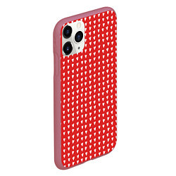 Чехол iPhone 11 Pro матовый Красные сердечки паттерн, цвет: 3D-малиновый — фото 2