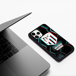 Чехол iPhone 11 Pro матовый Atletico Madrid FC в стиле glitch на темном фоне, цвет: 3D-черный — фото 2