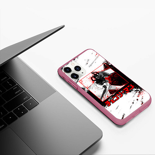 Чехол iPhone 11 Pro матовый Denji - Человек-бензопила / 3D-Малиновый – фото 3