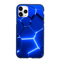 Чехол iPhone 11 Pro матовый Синие неоновые геометрические плиты, цвет: 3D-тёмно-синий