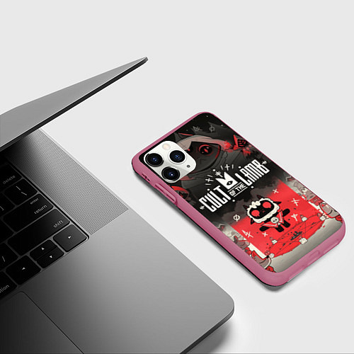 Чехол iPhone 11 Pro матовый Cult of the lamb ритуал / 3D-Малиновый – фото 3