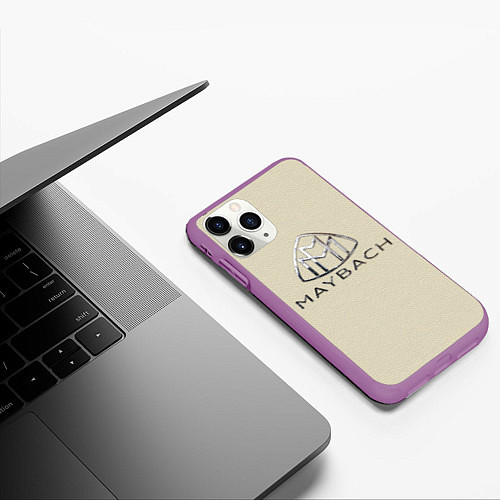 Чехол iPhone 11 Pro матовый Maybach логотип на бежевой коже / 3D-Фиолетовый – фото 3