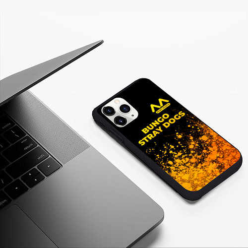 Чехол iPhone 11 Pro матовый Bungo Stray Dogs - gold gradient: символ сверху / 3D-Черный – фото 3