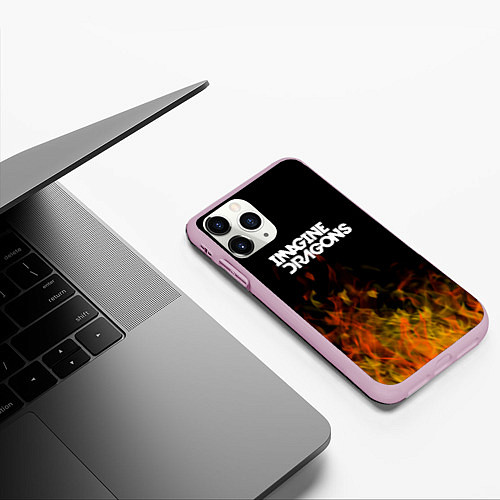 Чехол iPhone 11 Pro матовый Imagine Dragons - пламя / 3D-Розовый – фото 3