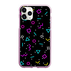 Чехол iPhone 11 Pro матовый Colored neon geometric shapes, цвет: 3D-розовый