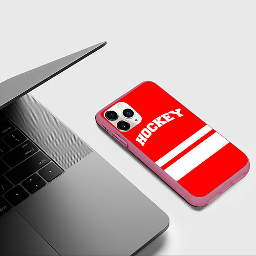 Чехол iPhone 11 Pro матовый Hockey - две волосы / 3D-Малиновый – фото 3
