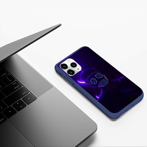 Чехол iPhone 11 Pro матовый Неоновый анонимус во тьме / 3D-Тёмно-синий – фото 3
