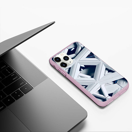 Чехол iPhone 11 Pro матовый Абстрактное множество металлический пластин / 3D-Розовый – фото 3