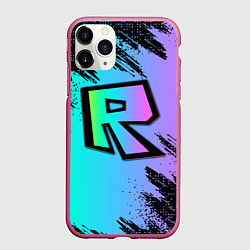 Чехол iPhone 11 Pro матовый Roblox neon logo, цвет: 3D-малиновый