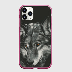 Чехол iPhone 11 Pro матовый Серый мудрый волк, цвет: 3D-малиновый