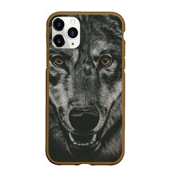 Чехол iPhone 11 Pro матовый Крупная морда серого волка, цвет: 3D-коричневый