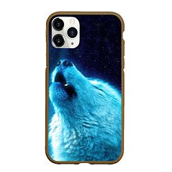 Чехол iPhone 11 Pro матовый Волк воет ну зимнее ночное небо, цвет: 3D-коричневый