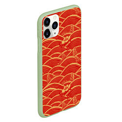 Чехол iPhone 11 Pro матовый Китайская иллюстрация волн, цвет: 3D-салатовый — фото 2