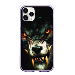 Чехол iPhone 11 Pro матовый Злой волк с длинными клыками, цвет: 3D-светло-сиреневый