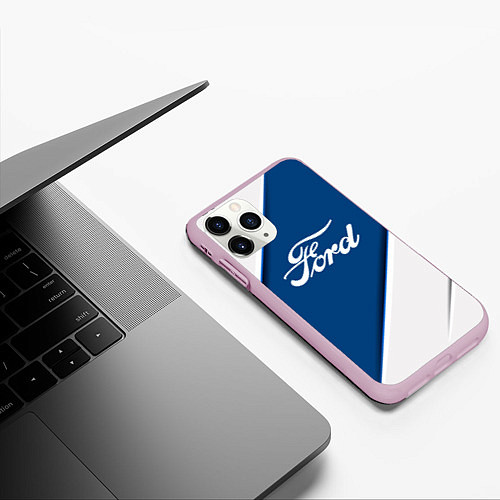 Чехол iPhone 11 Pro матовый Ford - СИНЯЯ ПОЛОСА / 3D-Розовый – фото 3