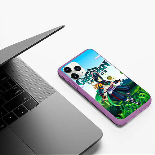 Чехол iPhone 11 Pro матовый Тигнари Геншин импакт / 3D-Фиолетовый – фото 3