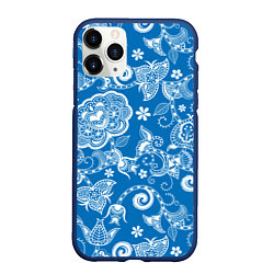 Чехол iPhone 11 Pro матовый Голубое кружево, цвет: 3D-тёмно-синий