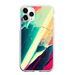 Чехол iPhone 11 Pro матовый Разбитый экран, неоновые осколки, цвет: 3D-белый