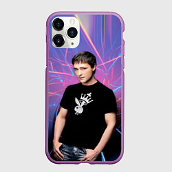 Чехол iPhone 11 Pro матовый Юрий Шатунов на неоновом фоне, цвет: 3D-фиолетовый