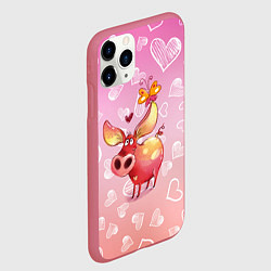 Чехол iPhone 11 Pro матовый Свинка с большими ушами и с бабочкой, цвет: 3D-малиновый — фото 2