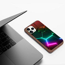 Чехол iPhone 11 Pro матовый Радужный градиент неоновые геометрические плиты, цвет: 3D-коричневый — фото 2