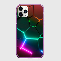 Чехол iPhone 11 Pro матовый Радужный градиент неоновые геометрические плиты, цвет: 3D-фиолетовый