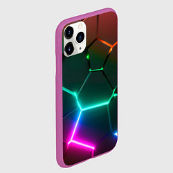 Чехол iPhone 11 Pro матовый Радужный градиент неоновые геометрические плиты, цвет: 3D-фиолетовый — фото 2
