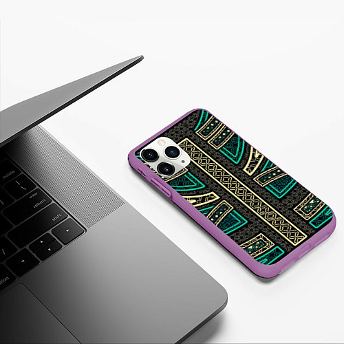 Чехол iPhone 11 Pro матовый Узоры кольчуга / 3D-Фиолетовый – фото 3