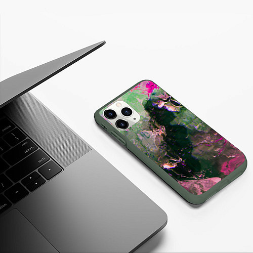 Чехол iPhone 11 Pro матовый Абстрактные краски и силуэты / 3D-Темно-зеленый – фото 3