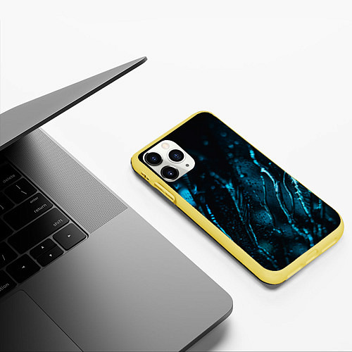 Чехол iPhone 11 Pro матовый Огни в каплях дождя / 3D-Желтый – фото 3