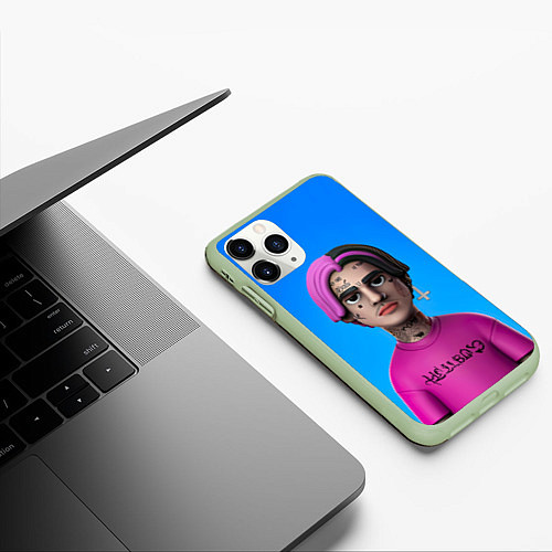 Чехол iPhone 11 Pro матовый Lil Peep На Синем Фоне / 3D-Салатовый – фото 3