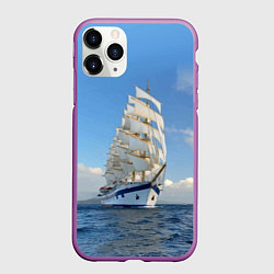 Чехол iPhone 11 Pro матовый Парусник идёт на полных парусах, цвет: 3D-фиолетовый