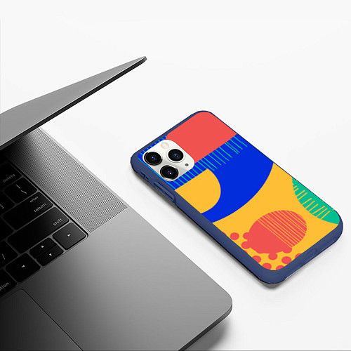 Чехол iPhone 11 Pro матовый Геометрические разноцветные фигуры / 3D-Тёмно-синий – фото 3