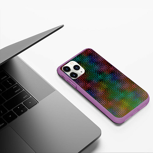 Чехол iPhone 11 Pro матовый Неоновый сетчатый узор / 3D-Фиолетовый – фото 3