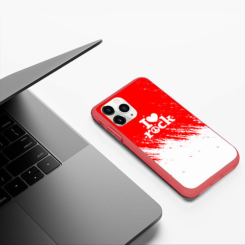 Чехол iPhone 11 Pro матовый I love rock - краска / 3D-Красный – фото 3