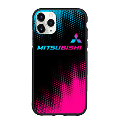 Чехол iPhone 11 Pro матовый Mitsubishi - neon gradient: символ сверху, цвет: 3D-черный