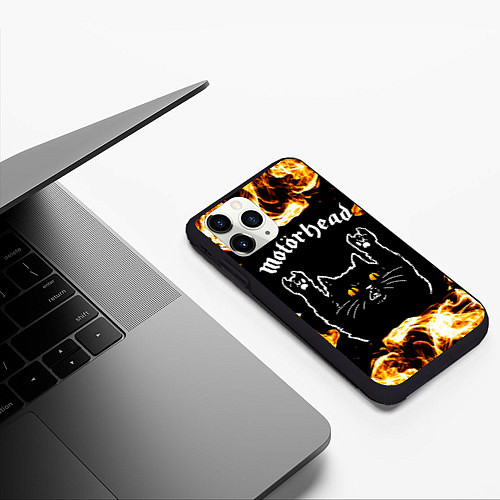 Чехол iPhone 11 Pro матовый Motorhead рок кот и огонь / 3D-Черный – фото 3