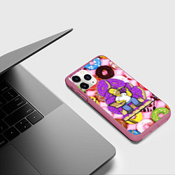 Чехол iPhone 11 Pro матовый Гомер Симпсон в окружении пончиков, цвет: 3D-малиновый — фото 2
