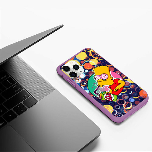 Чехол iPhone 11 Pro матовый Bart Simpson пьёт лимонад / 3D-Фиолетовый – фото 3