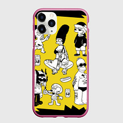 Чехол iPhone 11 Pro матовый Весёлая компашка мультфильма Симпсоны - полный рас, цвет: 3D-малиновый