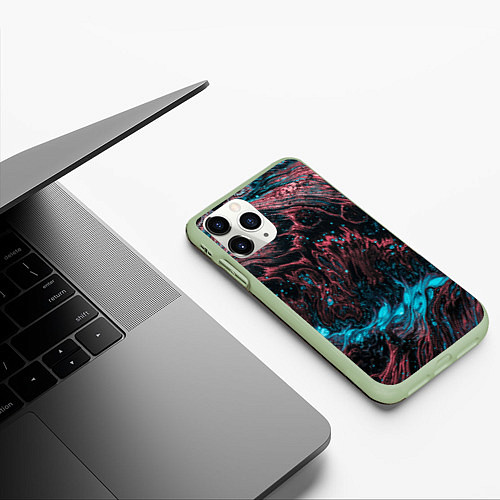Чехол iPhone 11 Pro матовый Красочные растекания / 3D-Салатовый – фото 3